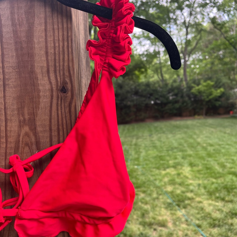 Red Ruffle Strap Bikini Top - Picture 2 of 2